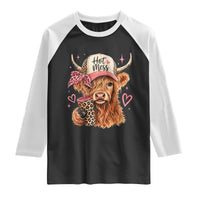Hot Mess Highland Cow Pink Leopard Coquette Raglan Shirt Cute Western Country Mom Life