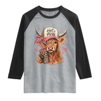 Hot Mess Highland Cow Pink Leopard Coquette Raglan Shirt Cute Western Country Mom Life