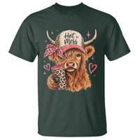 Hot Mess Highland Cow Pink Leopard Coquette T Shirt Cute Western Country Mom Life