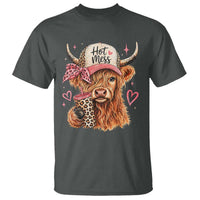 Hot Mess Highland Cow Pink Leopard Coquette T Shirt Cute Western Country Mom Life