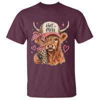 Hot Mess Highland Cow Pink Leopard Coquette T Shirt Cute Western Country Mom Life