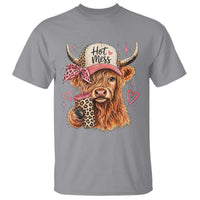 Hot Mess Highland Cow Pink Leopard Coquette T Shirt Cute Western Country Mom Life