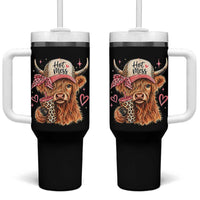 Hot Mess Highland Cow Pink Leopard Coquette Tumbler With Handle Cute Western Country Mom Life