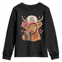 Hot Mess Highland Cow Pink Leopard Coquette Youth Sweatshirt Cute Western Country Mom Life