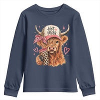 Hot Mess Highland Cow Pink Leopard Coquette Youth Sweatshirt Cute Western Country Mom Life