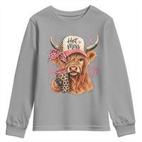 Hot Mess Highland Cow Pink Leopard Coquette Youth Sweatshirt Cute Western Country Mom Life