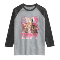 Eepy Sleepy Cats Y2K Bootleg Meme Graphic Raglan Shirt Funny Internet Culture Humor