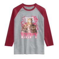 Eepy Sleepy Cats Y2K Bootleg Meme Graphic Raglan Shirt Funny Internet Culture Humor