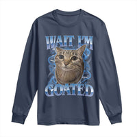 Funny Cat Blue Flame Y2K Bootleg Meme Graphic Long Sleeve Shirt Wait Im Goated Retro Internet Culture Humor