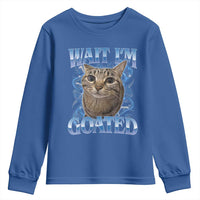 Funny Cat Blue Flame Y2K Bootleg Meme Graphic Youth Sweatshirt Wait Im Goated Retro Internet Culture Humor