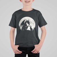 Dragon Boop Cat Full Moon Graphic T Shirt For Kid Cute Fantasy Animal RPG Gamers