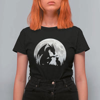 Dragon Boop Cat Full Moon Graphic T Shirt For Women Cute Fantasy Animal RPG Gamers