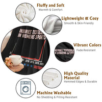 Testicular Injuries in Womens Sports Satirical Graphic Throw Blanket Dark Humor with Controversial Commentary - Wonder Print Shop