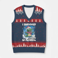 I Survived The Snow In Florida V-Neck Knit Sweater Vest Funny Crocodile - Wonder Print Shop