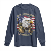 USA 250th Anniversary 1776 2026 4th of July Long Sleeve Shirt Patriotic Eagle Liberty Bell Statue of Liberty Graphic