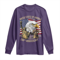 USA 250th Anniversary 1776 2026 4th of July Long Sleeve Shirt Patriotic Eagle Liberty Bell Statue of Liberty Graphic