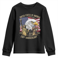 USA 250th Anniversary 1776 2026 4th of July Youth Sweatshirt Patriotic Eagle Liberty Bell Statue of Liberty Graphic