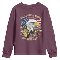 USA 250th Anniversary 1776 2026 4th of July Youth Sweatshirt Patriotic Eagle Liberty Bell Statue of Liberty Graphic