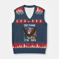 250 Years of Freedom 1776 2026 Patriotic Eagle V-Neck Knit Sweater Vest 4th of July American Flag Liberty Bell Statue of Liberty