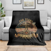250 Years Faith and Freedom 1776 2026 Throw Blanket Cross Tree Dove Religious Patriotic Christian