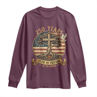 250 Years Faith and Freedom 1776 2026 Long Sleeve Shirt Cross Tree Dove Religious Patriotic Christian