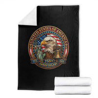 USA 250th Anniversary Emblem 1776 2026 Throw Blanket Patriotic Seal with Bald Eagle Liberty Bell Statue of Liberty
