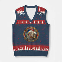 USA 250th Anniversary Emblem 1776 2026 V-Neck Knit Sweater Vest Patriotic Seal with Bald Eagle Liberty Bell Statue of Liberty