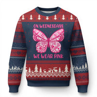 Pink Shirt Day Ugly Christmas Sweater On Wednesdays We Wear Pink Anti Bullying Butterfly - Wonder Print Shop