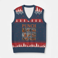 Cute Baby Monkey Punch with Plush Toy Graphic V-Neck Knit Sweater Vest