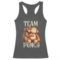 Team Punch Cute Baby Monkey Hugging Plush Toy Graphic Racerback Tank Top