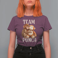 Team Punch Cute Baby Monkey Hugging Plush Toy Graphic T Shirt For Women