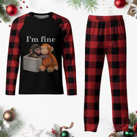 I’m Fine Viral Punch Monkey Meme Plaid Pajama Set Cute Baby Monkey Hugging Plush Emotional Humor Gift