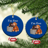 I’m Fine Viral Punch Monkey Meme Ceramic Ornament Cute Baby Monkey Hugging Plush Emotional Humor Gift