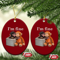 I’m Fine Viral Punch Monkey Meme Ceramic Ornament Cute Baby Monkey Hugging Plush Emotional Humor Gift