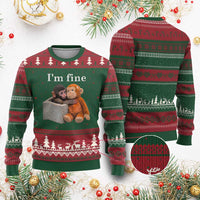 I’m Fine Viral Punch Monkey Meme Ugly Christmas Sweater Cute Baby Monkey Hugging Plush Emotional Humor Gift