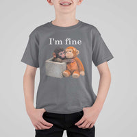 I’m Fine Viral Punch Monkey Meme T Shirt For Kid Cute Baby Monkey Hugging Plush Emotional Humor Gift