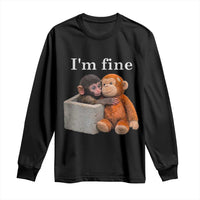 I’m Fine Viral Punch Monkey Meme Long Sleeve Shirt Cute Baby Monkey Hugging Plush Emotional Humor Gift