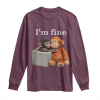 I’m Fine Viral Punch Monkey Meme Long Sleeve Shirt Cute Baby Monkey Hugging Plush Emotional Humor Gift