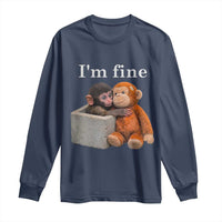 I’m Fine Viral Punch Monkey Meme Long Sleeve Shirt Cute Baby Monkey Hugging Plush Emotional Humor Gift