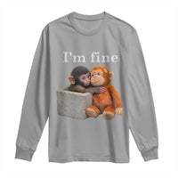 I’m Fine Viral Punch Monkey Meme Long Sleeve Shirt Cute Baby Monkey Hugging Plush Emotional Humor Gift