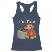 I’m Fine Viral Punch Monkey Meme Racerback Tank Top Cute Baby Monkey Hugging Plush Emotional Humor Gift