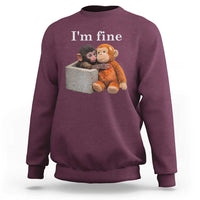 I’m Fine Viral Punch Monkey Meme Sweatshirt Cute Baby Monkey Hugging Plush Emotional Humor Gift