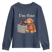 I’m Fine Viral Punch Monkey Meme Youth Sweatshirt Cute Baby Monkey Hugging Plush Emotional Humor Gift