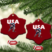 USA Ice Hockey Player Patriotic Graphic Ceramic Ornament Red White and Blue American Sports Fan
