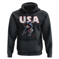 USA Ice Hockey Player Patriotic Graphic Hoodie Red White and Blue American Sports Fan