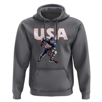 USA Ice Hockey Player Patriotic Graphic Hoodie Red White and Blue American Sports Fan