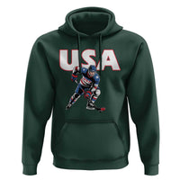 USA Ice Hockey Player Patriotic Graphic Hoodie Red White and Blue American Sports Fan
