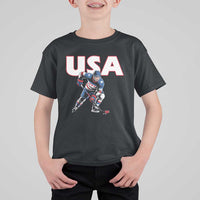 USA Ice Hockey Player Patriotic Graphic T Shirt For Kid Red White and Blue American Sports Fan