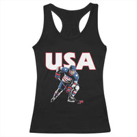 USA Ice Hockey Player Patriotic Graphic Racerback Tank Top Red White and Blue American Sports Fan