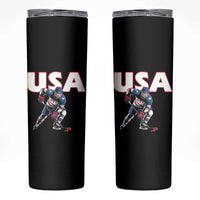 USA Ice Hockey Player Patriotic Graphic Skinny Tumbler Red White and Blue American Sports Fan